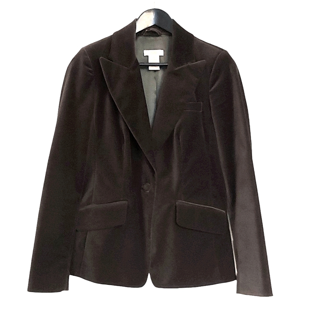 Joe Fresh blazer womens 10 velvet single button lined dark olive green brown JF